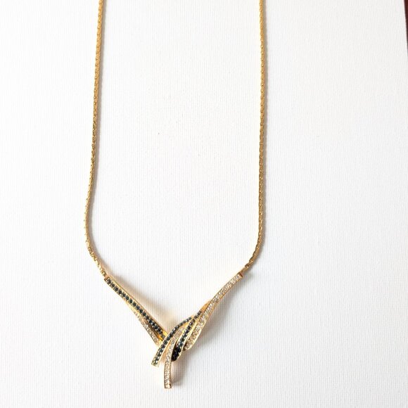 Vintage Blue & Clear Rhinestone Necklace – With Tag - Picture 2 of 14